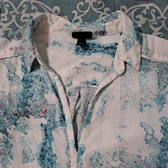 Trendy Mossimo teal watercolor splatter top, L - Picture 3 of 13
